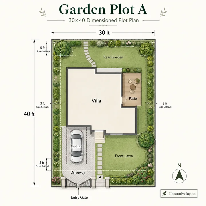 Prestige Meesaganahalli Garden Plot A — 1,200 sq.ft. (30×40) plot plan layout
