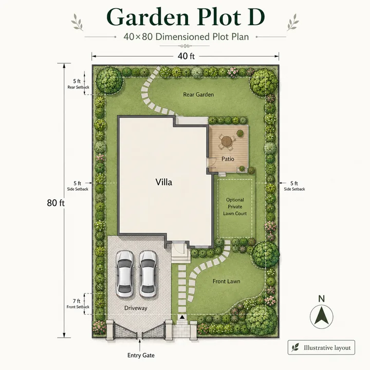 Prestige Meesaganahalli Garden Plot D — 3,200 sq.ft. (40×80) plot plan layout