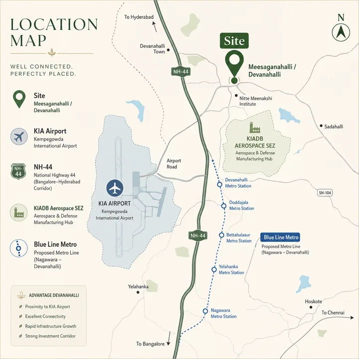 Prestige Meesaganahalli location map showing nearby landmarks